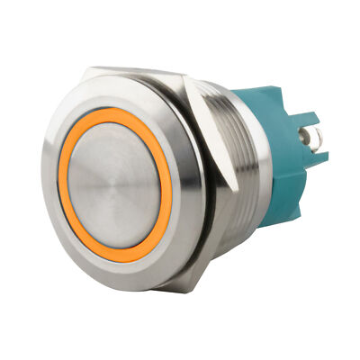 SeKi Edelstahl Drucktaster Ø25mm flach LED Ring in gelb Schraubanschluss 250VAC 