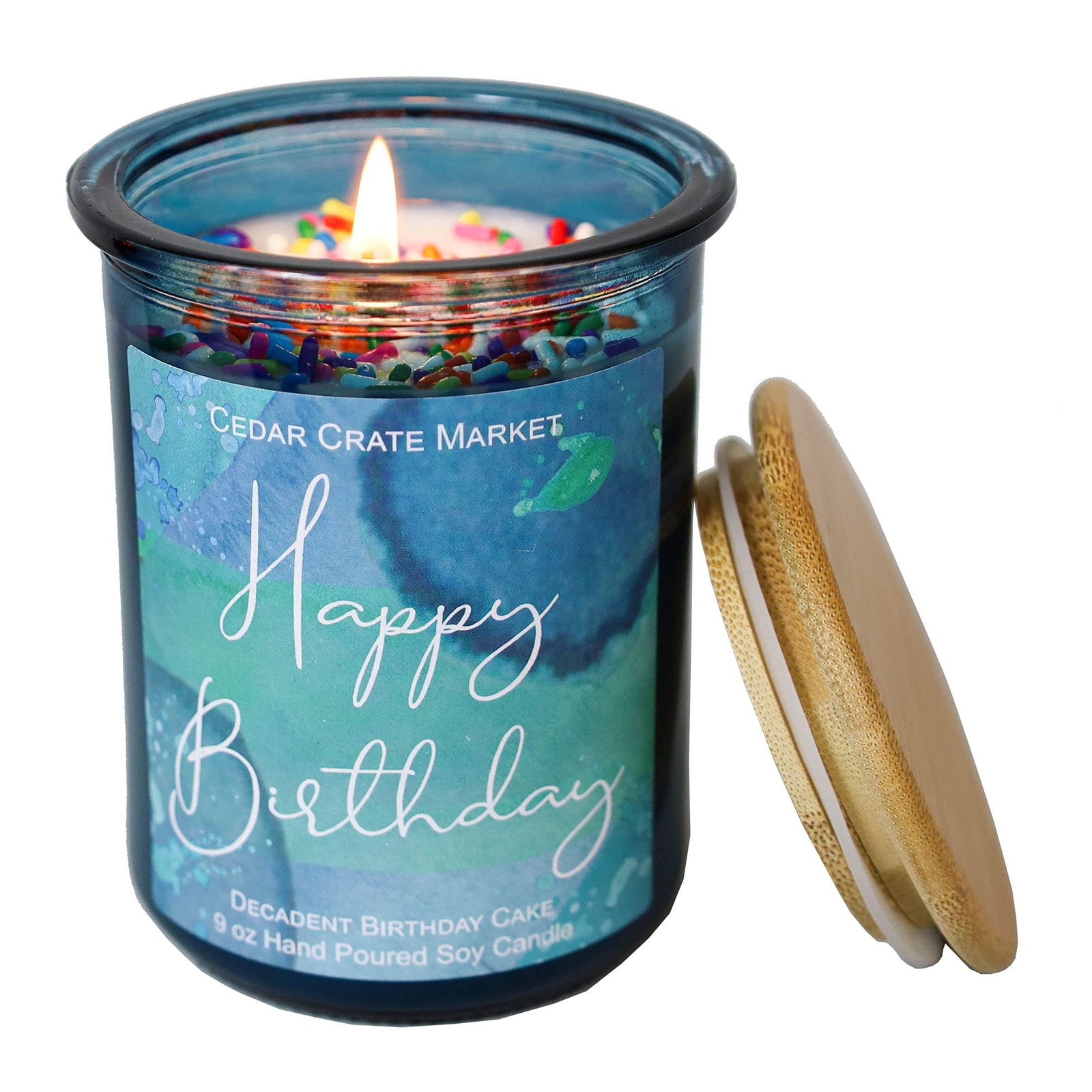 Happy Birthday Candle - Vanilla Buttercream Birthday Cake Scented Soy Wax Can...