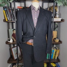 JOS A BANK Men's Flannel Sport Coat Two Button Black Striped Wool Cashmere 43R