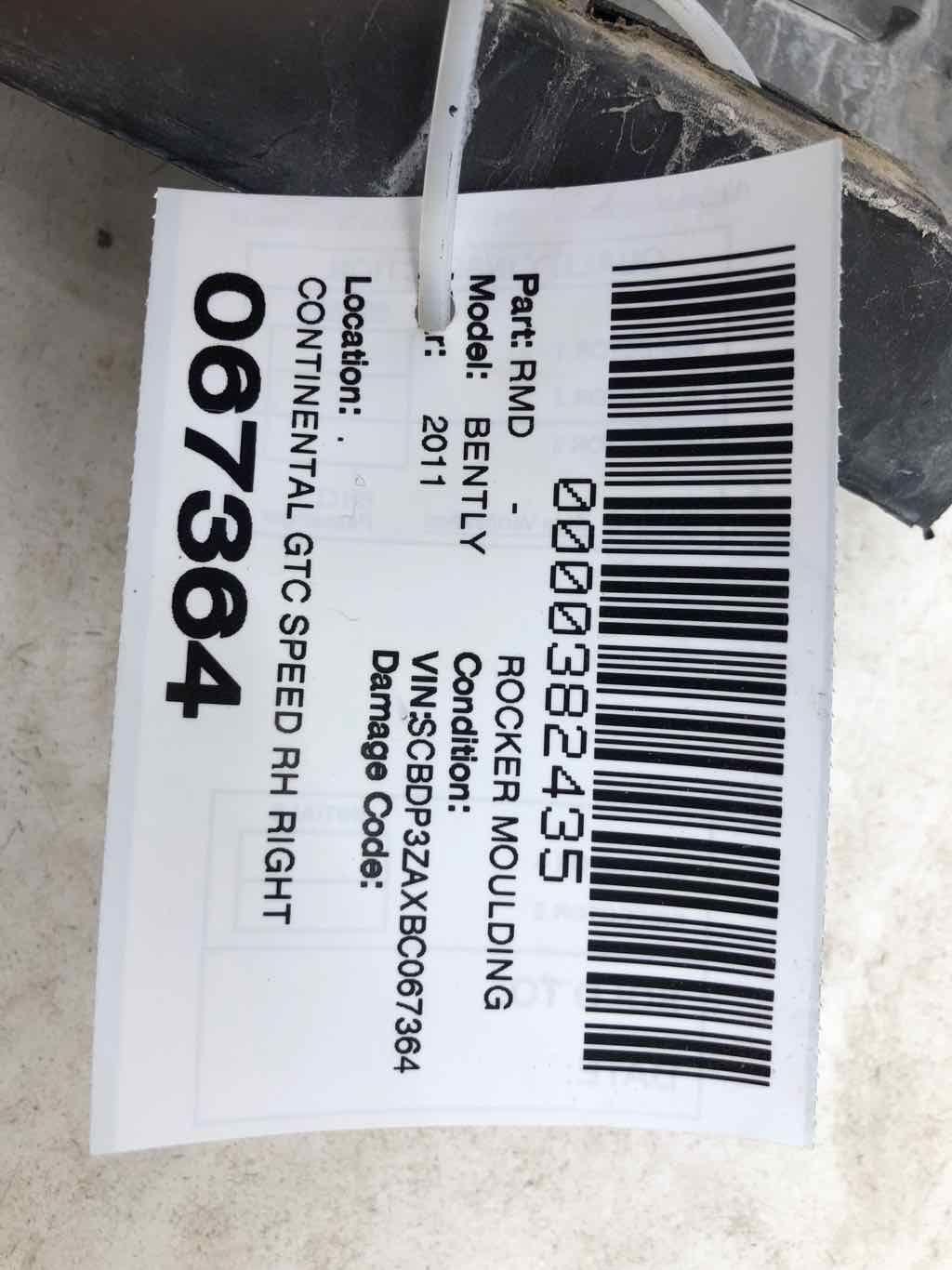 2009-2011 BENTLEY CONTINENTAL RIGHT SKIRT ROCKER MOLDING BLACK 3W7853852D OEM