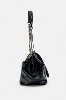 zara ロック フラップショルダーバッグ 6360/615/040 Zara Rock Flap Soft Shoulder Bag Black 6360/615/040 Chain