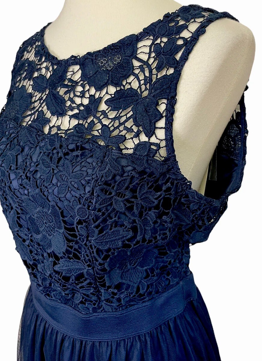 NEW Lauren Conrad Dress Womens Medium Midnight Blue Lace Bodice Sleeveless  | eBay