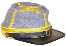 Civil War CS Cavalry General's Leather Peak kepi, Grey/Yellow Band 4 rows Hat