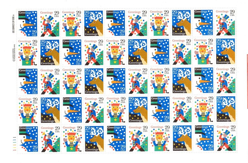 US Scott # 2791-94 CHRISTMAS GREETINGS (1993) Sheet 50 MNH 29¢ stamps BELOW FV!