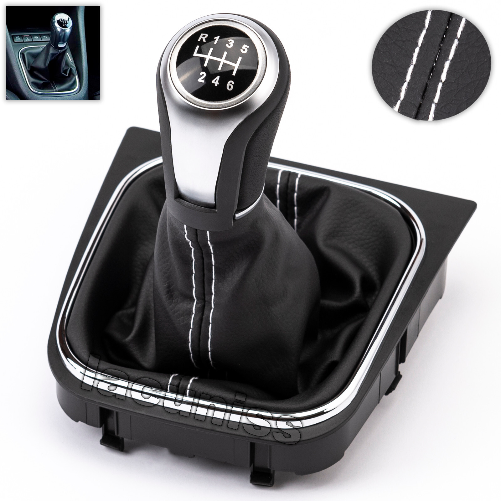 Pommeau de vitesse 6 rapports blanc et soufflet pour le confort de votre Golf 5
