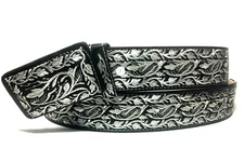 CINTO CHARRO BORDADO HILO PLATEADO. MENS WESTERN BELT. VAQUERO LEATHER BELT