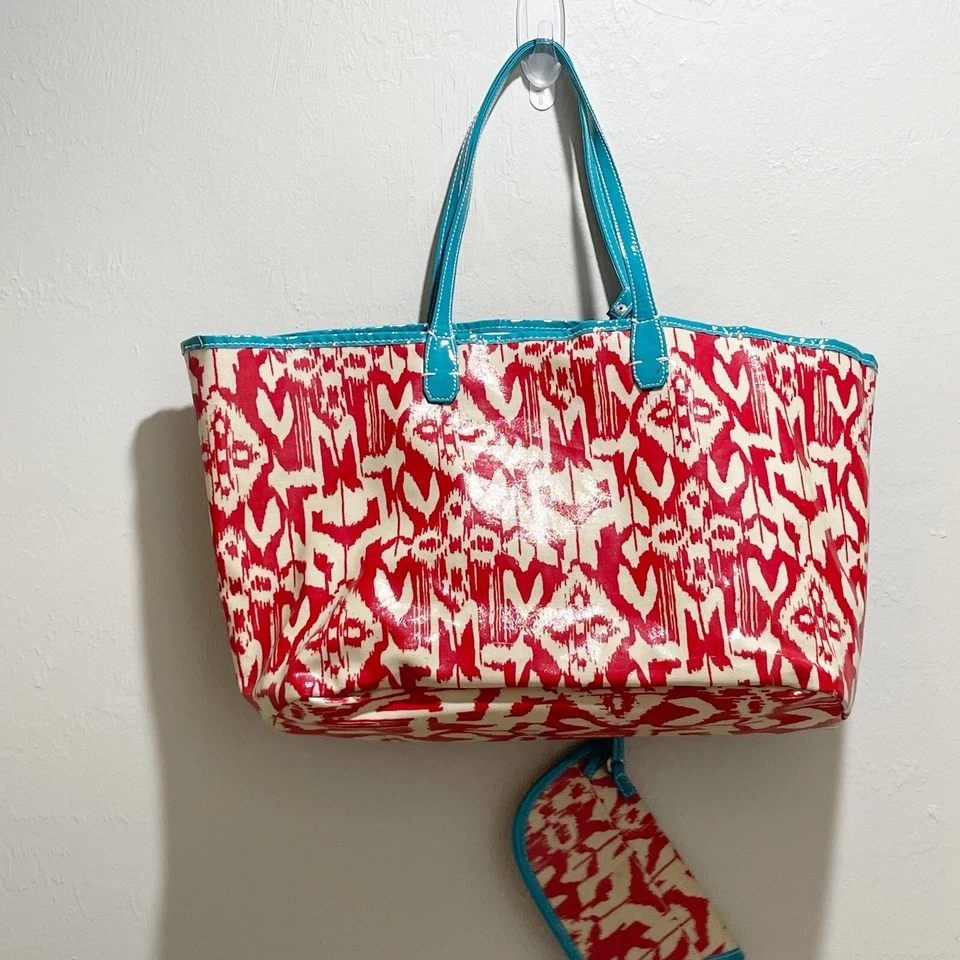 CLAVA Mujer WELLIE MARKET TOTE en Rojo Turquesa Estampado Ikat Bolsa Adjunta Foto 2 de 4