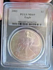 2003 $1 AMERICAN SILVER EAGLE PCGS MS69 CLASSIC BLUE LABEL Blast White Beautiful