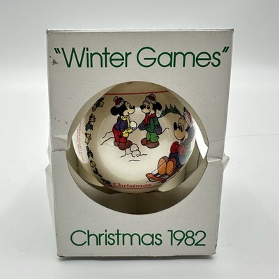 Schmid Disney 1982 Winter Games Round Christmas Ornament Mickey Mouse With Box