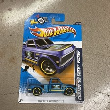 2012 Hot Wheels Walmart Redline#140 City Works 10/10 CUSTOM 69 CHEVY PICKUP Blue