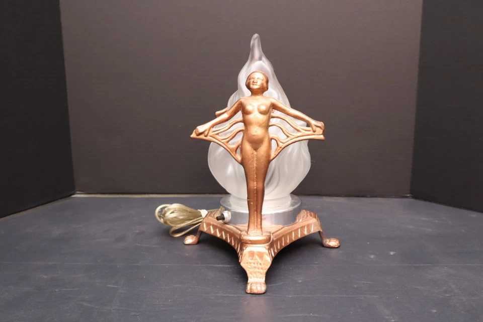 ATQ Frankart Art Style Art Deco Nudes Lady Woman Dancers Flame Glass Globe Lamp - Image 2 of 4