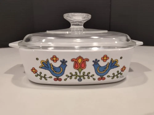 VTG Corning Ware "Country Festival" Blue Birds A-1-B W/Pyrex A-7-C Lid