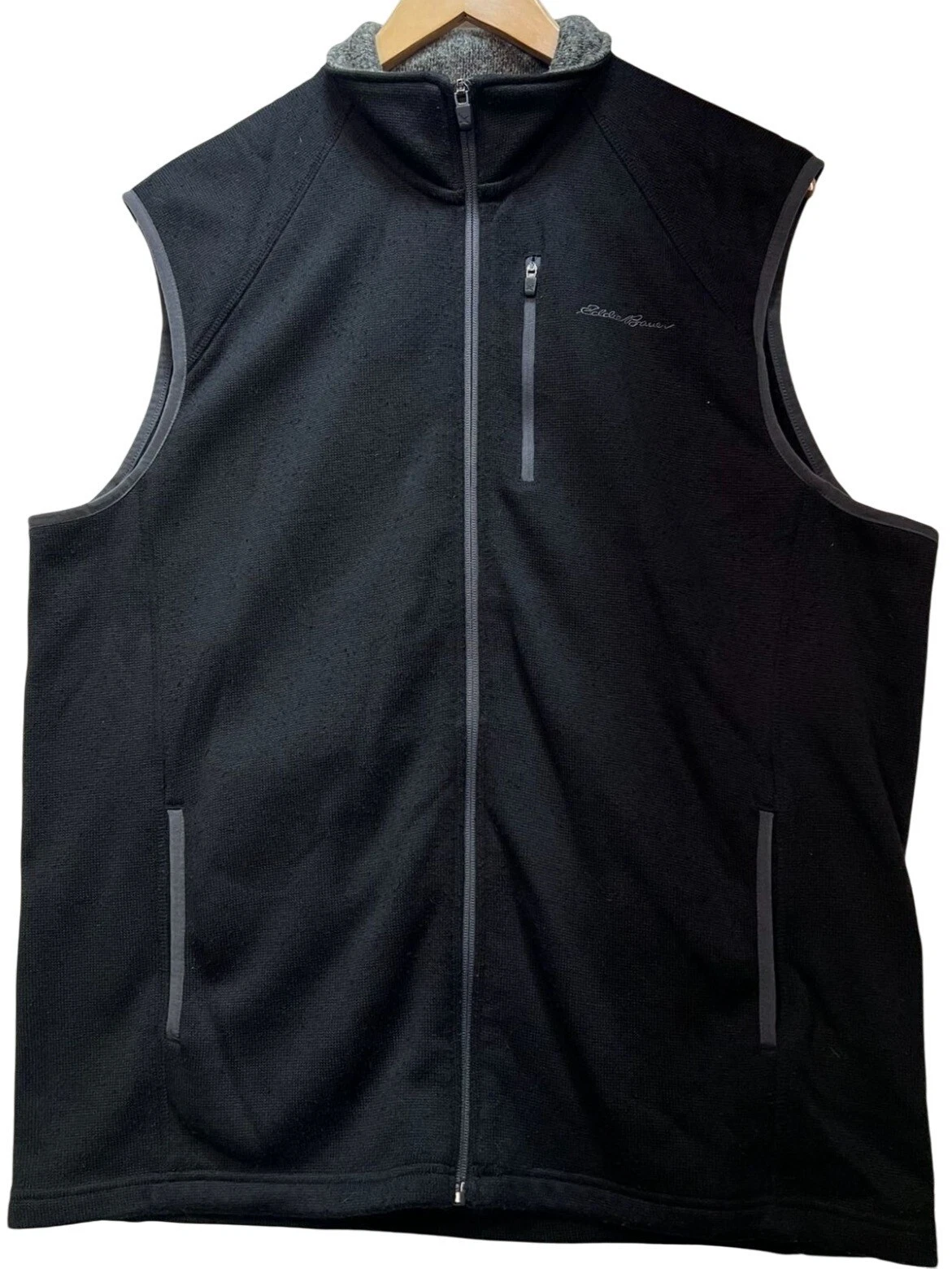 Eddie Bauer Mens Full Zip Cardigan Vest Sleeveless Stretch Size L Black Pockets