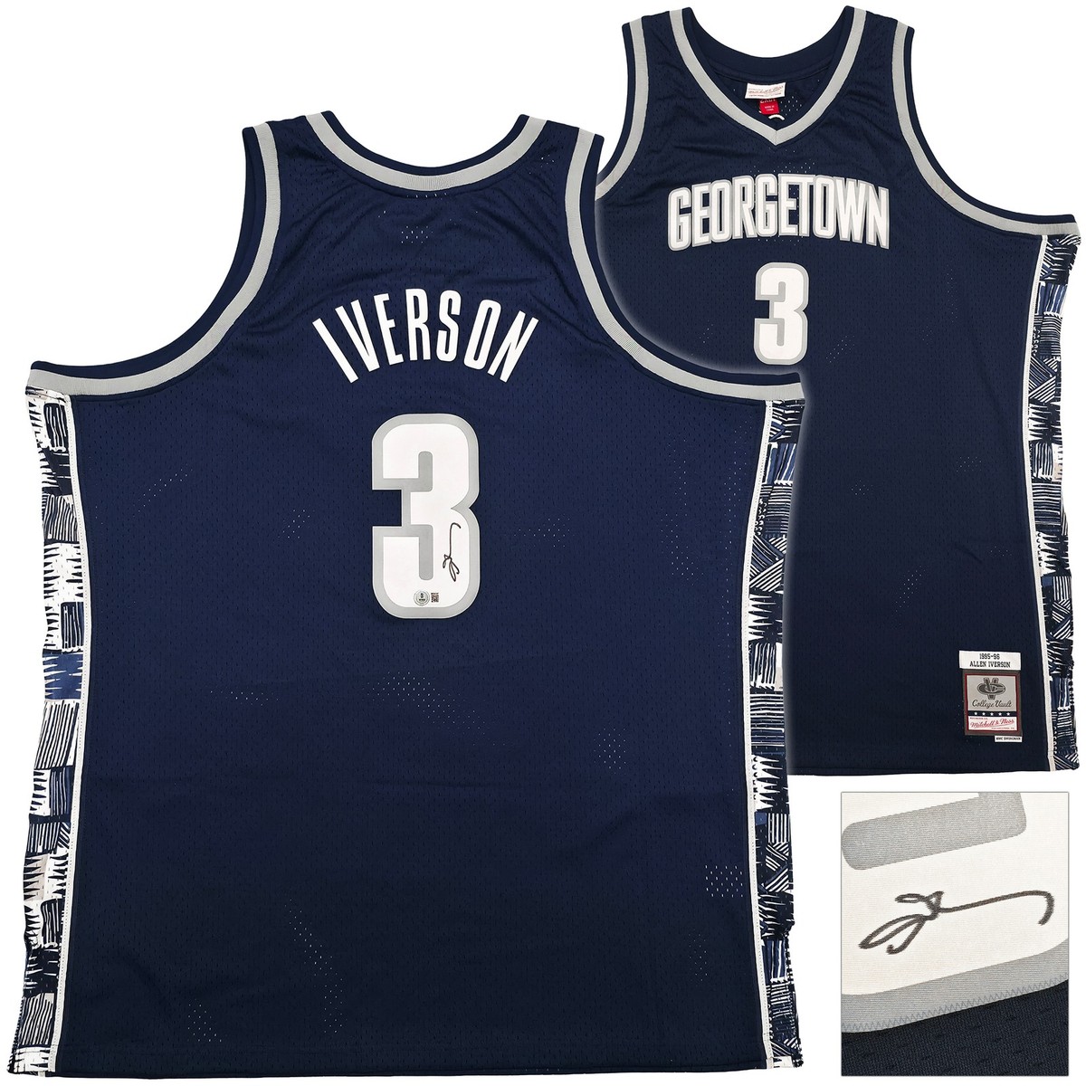 Georgetown Hoyas Allen Iverson Auto Blue Mitchell Ness 95-96