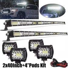 2x 40inch LED Light Bar+4"Pods Kit Spot Flood Combo Offroad Truck Driving 4WD