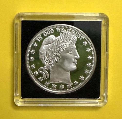 Barber 1 oz Silver Round!  Frosty and Gorgeous!  .999 fine!