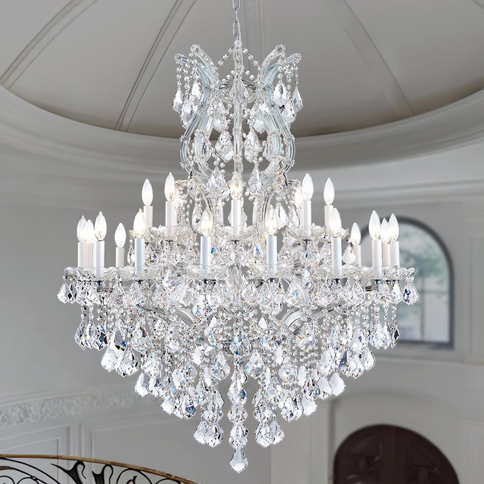 Large Crystal Chandelier Light Fixture - 24 Light High Ceiling Hanging Chan...