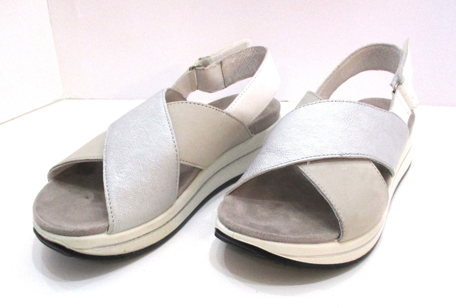 APL Sandali donna IGI&CO Sindy punta aperta zeppa tacco marrone argento taglia EUR 37 US 6 5