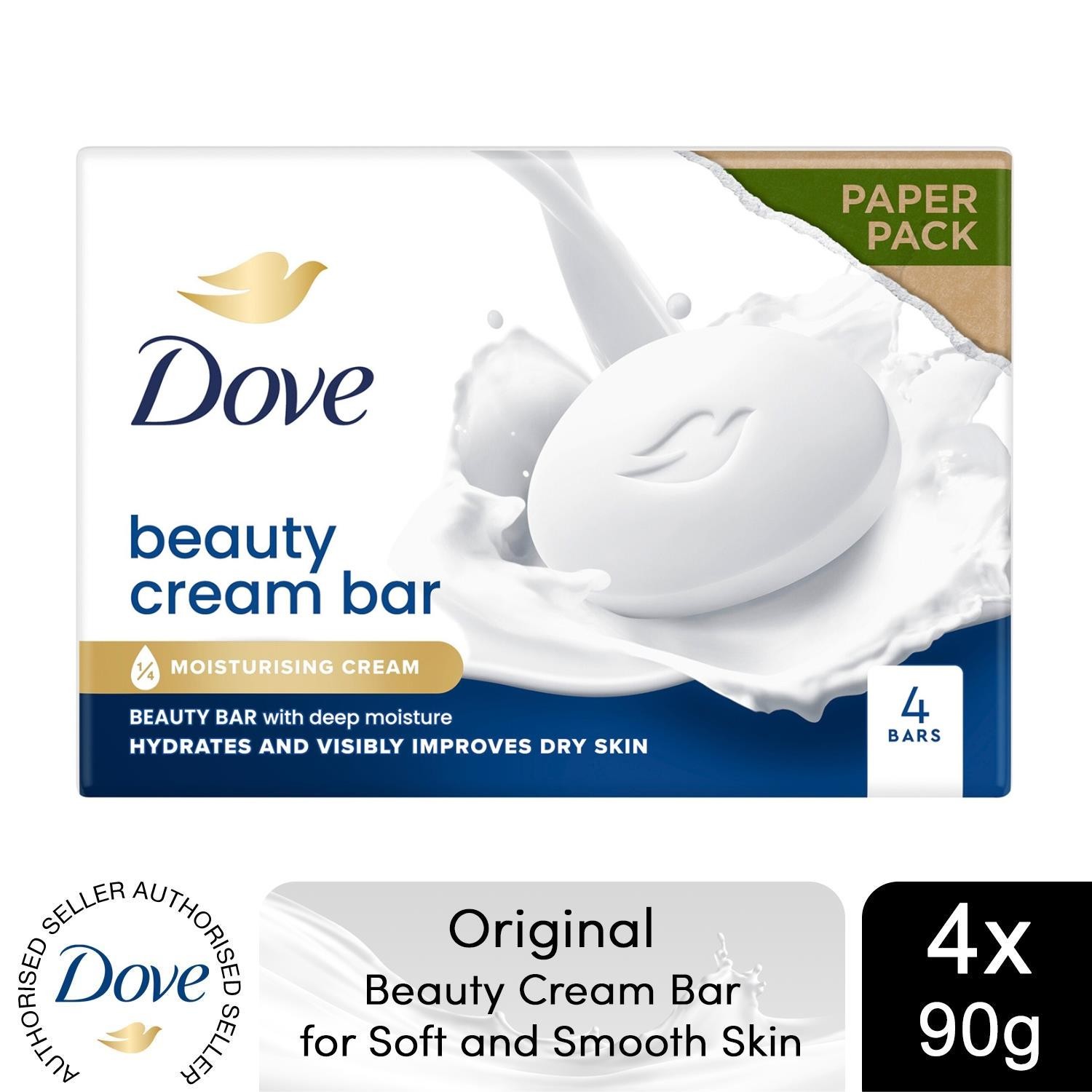 Dove Orignal Moisturising Beauty Cream Bar for Soft & Smooth Skin, 4 x 90g