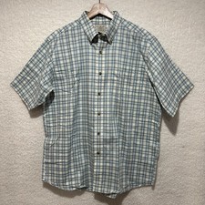 L.L. Bean Traditional Fit White Green Blue Plaid Print Button-Up Shirt Mens Sz L