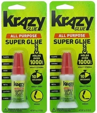 New Krazy Glue All Purpose Brush-On Glue 5g 0.18 oz Liquid Bottle 2-PACK