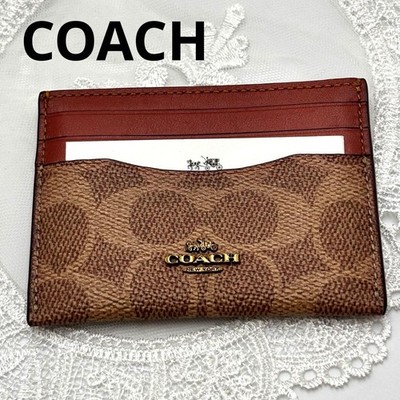 COACH Signature Brown Canvas Leather Card Case