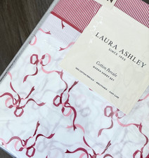 Laura Ashley Queen Size TRAILING BOWS Cotton Sheet Set Red White Striped Hem