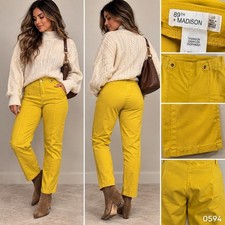 89th  Madison Womens Yellow Pull On Straight Leg Stretch Pintuck Pants L 0594