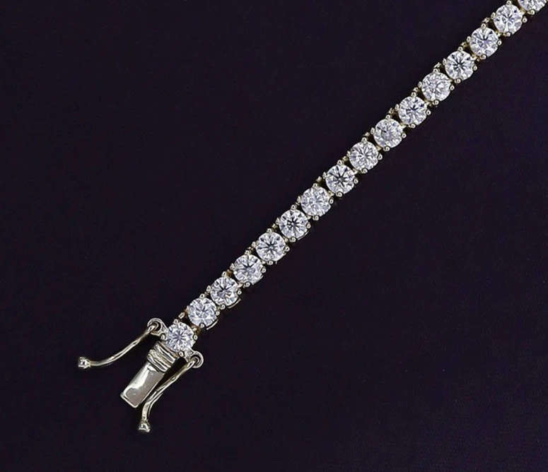 Men's Yellow Gold Plated Genuine Diamond 1 Row Necklace Chain 3.5 MM 24 Inches - Image 3 of 4