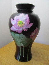 VINTAGE HANDBEMALTE HOLZVASE mit Blumendekor