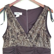 Patra Dress Womens 12 Brown Paisley Beaded Sleeveless V Neck Maxi Formal Gown