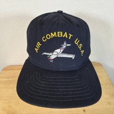 Vintage Air Combat USA Military Navy Blue Snapback Cap New Era M-L Made In USA