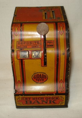 Vintage Girard Model Works Inc Get Rich Quick U.S. Mint Tin Litho Toy Bank