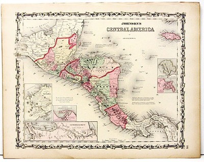 Original 1860 Johnson Atlas Map - Central America