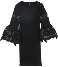 Alfani Womens Lace-Sleeve A-line Dress, Black, 8