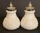 VINTAGE  IMPERIAL MILK GLASS  SALT AND PEPPER SHAKERS GRAPES AND VINE 1050's