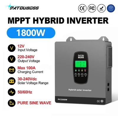DATOUBOSS 12V 1800W Hybrid Inverter Pure Sine Wave Built-In MPPT WiFi