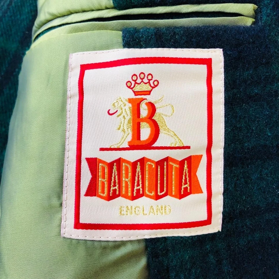 BARACUTA Wool Polyester Plaid Tailored Jacket Navy/Green Lined Size 40 BC1225039 - Image 4 of 4