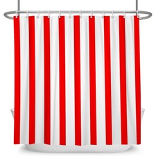 Red White Striped Fabric Shower Curtain Bathroom Waterproof Hooks 72x72 Inch