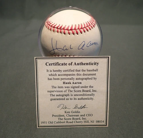 HANK AARON  AUTOGRAPHED BASEBALL ATLANTA BRAVES  with COA