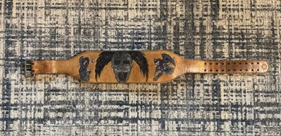Vintage Altus Leather Weightlifting Belt Handmade Flying Skull & Vultures Horror