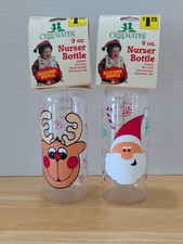Cribmates Lot 2 Baby Bottle 9oz Xmas Santa  Reindeer Silicone Nipple Infant