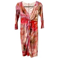Boston Proper Women's 3/4 Sleeve Deep V Neck Floral MIDI Dress Sz 2