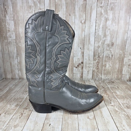 Dan Post Vintage Cowboystiefel grau Leder Western Nähte Detail Herren Größe 8,5