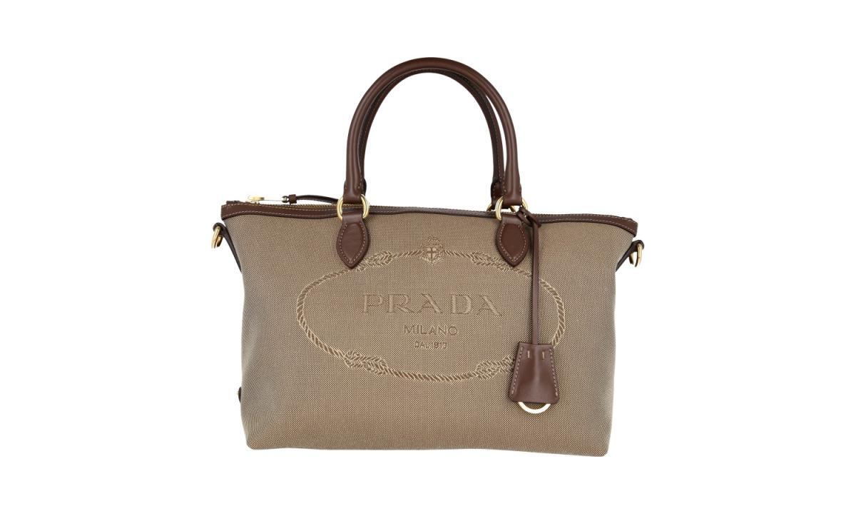 PRADA Logo Jaquard Canvas Shoulder Bag / Handbag - Model 1BA104