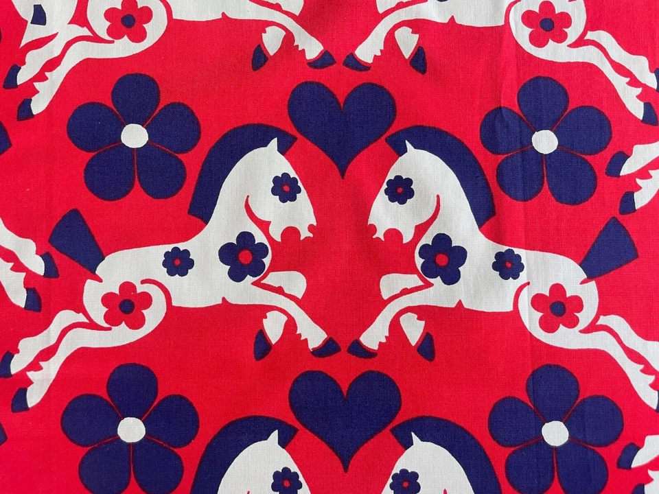 Tissu vintage des années 70 de Finlande, rideau imprimé cheval, décor crèche - Photo 3/4