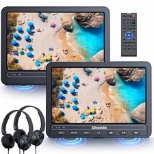 2x 10.5" Portable Car DVD Player Dual Screen Last Memory Rechargeable + Headsets