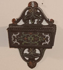 Antique Cast Iron WILTON 2 wall MATCH SAFE HOLDER Ornate Painted LIDDED Flip Top — photo 1