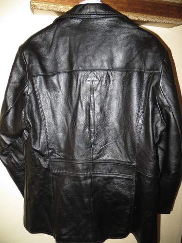 Reed Mens Black Leather Fight Club 70's Mod Blazer Jacket Car Coat 38 Reg Hot - Picture 11 of 12