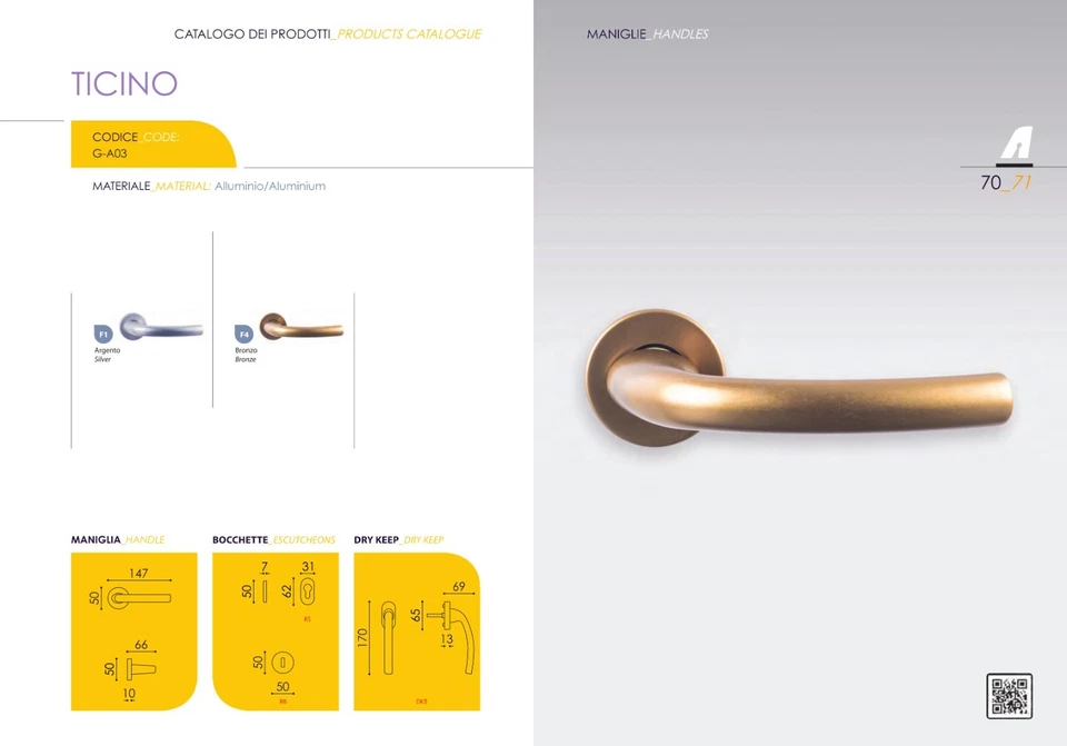 Coppia maniglie maniglia per porte interne mod. TICINO alluminio stile raffinato - Immagine 2 di 2